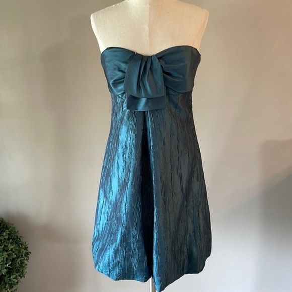 JUMP APPAREL Junior formal mini dress strapless bow / crinkle / balloon hem 13 - Picture 1 of 12